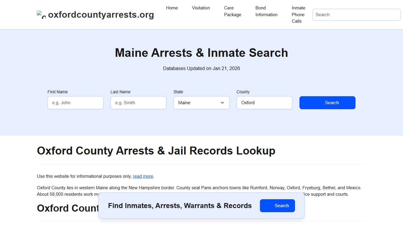 Oxford County, ME Arrests, Warrants, Police Records Search