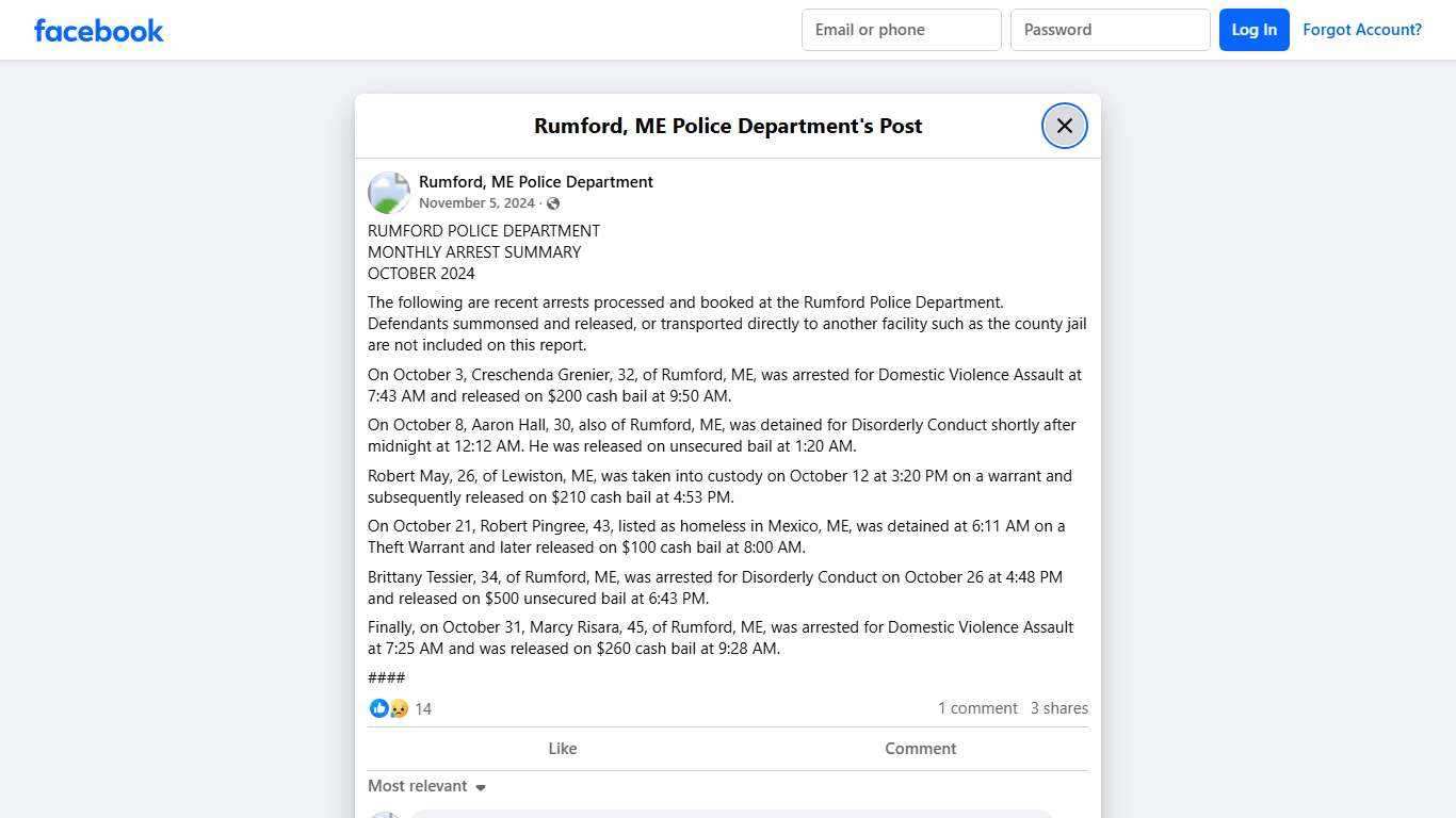 RUMFORD POLICE DEPARTMENT... - Rumford, ME Police Department | Facebook